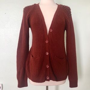Red Long Sleeve Knitted Cardigan